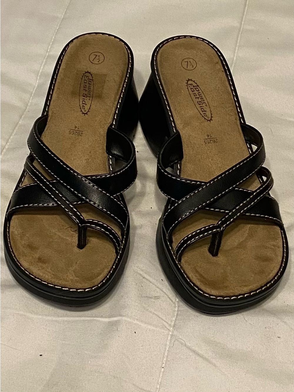 Black Platform Wedge Sandals with Stitch Detail - Picture 2 of 3